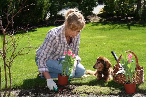 Satisfied customers enjoying their well-maintained garden